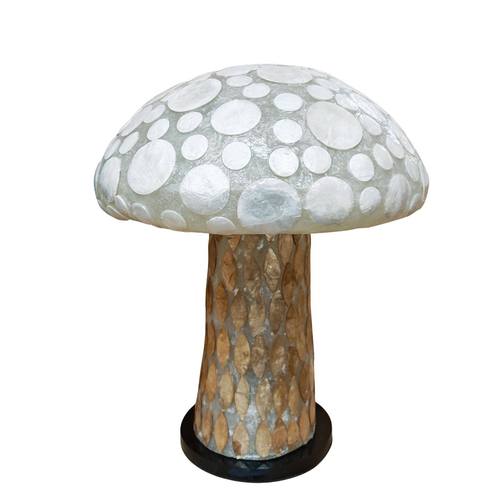 LAMPE CHAMPIGNON A POSER NACRE BLANCHE ET DOREE 40 X 45 X 40CM - Photo N°4