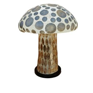 LAMPE CHAMPIGNON A POSER NACRE BLANCHE ET DOREE 40 X 45 X 40CM