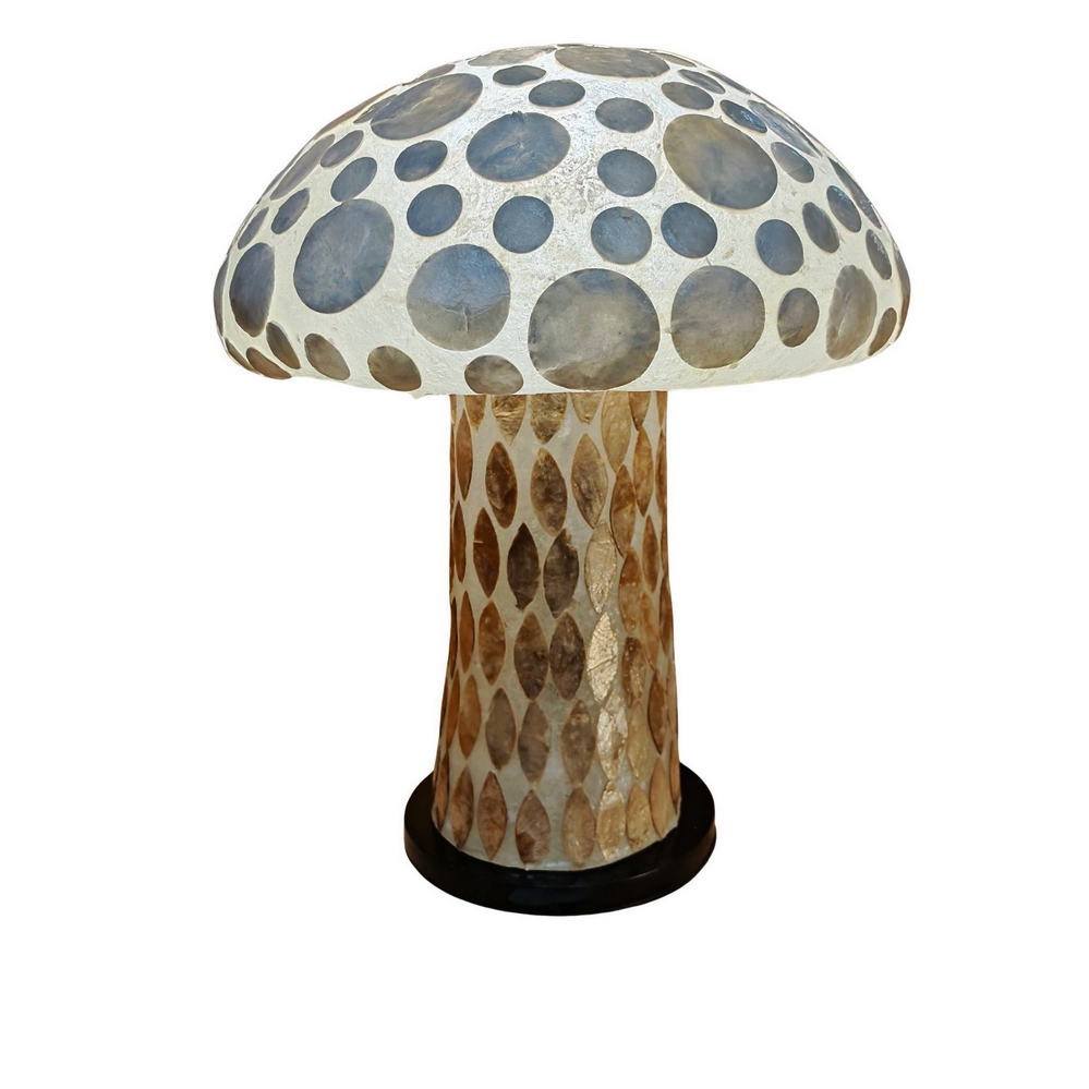 LAMPE CHAMPIGNON A POSER NACRE BLANCHE ET DOREE 40 X 45 X 40CM - Photo N°1