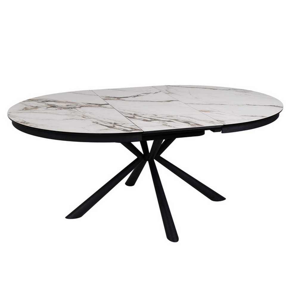 TABLE RONDE PG HOME TOLEDE CERAMIQUE ALLONGE MARBRE BLANC 140 X 140/190 X 76 - Photo N°9