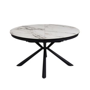 TABLE RONDE PG HOME TOLEDE CERAMIQUE ALLONGE MARBRE BLANC 140 X 140/190 X 76