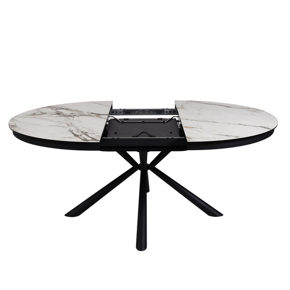 TABLE RONDE PG HOME TOLEDE CERAMIQUE ALLONGE MARBRE BLANC 140 X 140/190 X 76 - Photo N°7