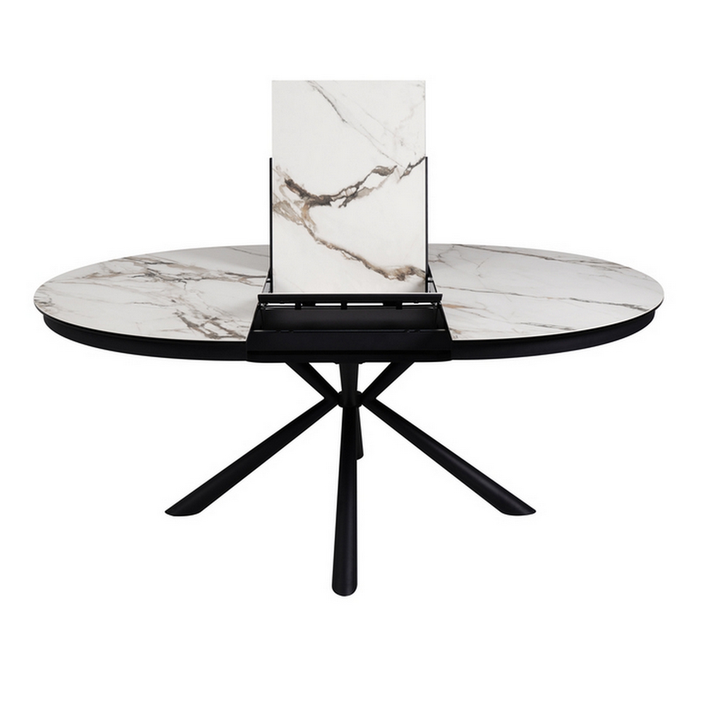 TABLE RONDE PG HOME TOLEDE CERAMIQUE ALLONGE MARBRE BLANC 140 X 140/190 X 76 - Photo N°6