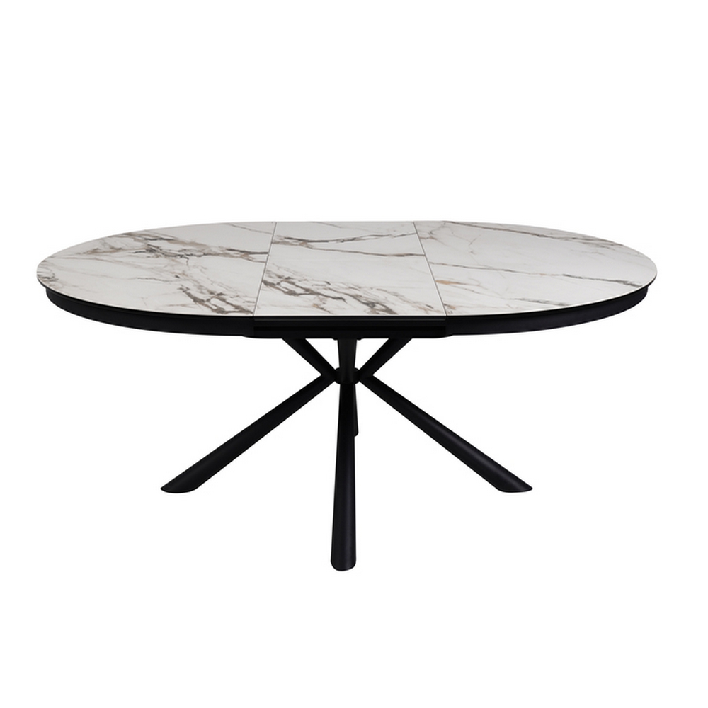 TABLE RONDE PG HOME TOLEDE CERAMIQUE ALLONGE MARBRE BLANC 140 X 140/190 X 76 - Photo N°5