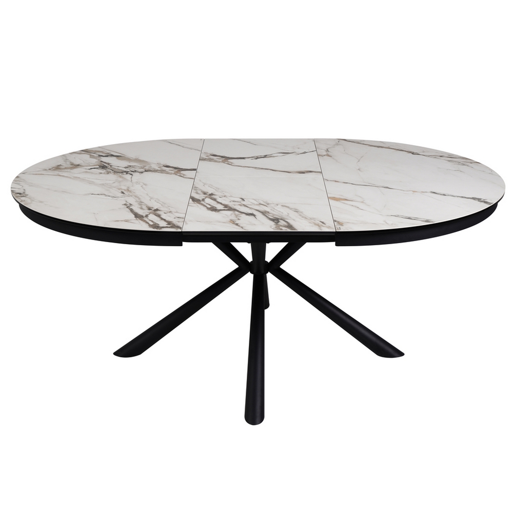 TABLE RONDE PG HOME TOLEDE CERAMIQUE ALLONGE MARBRE BLANC 140 X 140/190 X 76 - Photo N°4