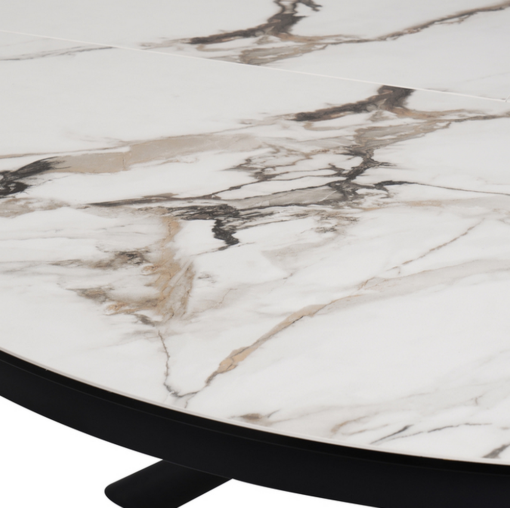 TABLE RONDE PG HOME TOLEDE CERAMIQUE ALLONGE MARBRE BLANC 140 X 140/190 X 76 - Photo N°2