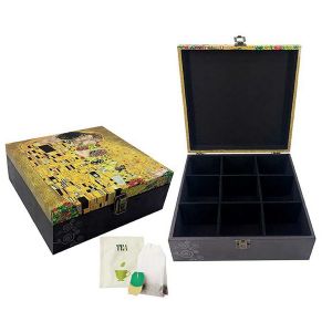 BOITE A THE LE BAISER DE KLIMT 9 COMPARTIMENTS 25 X 24 X 9 CM